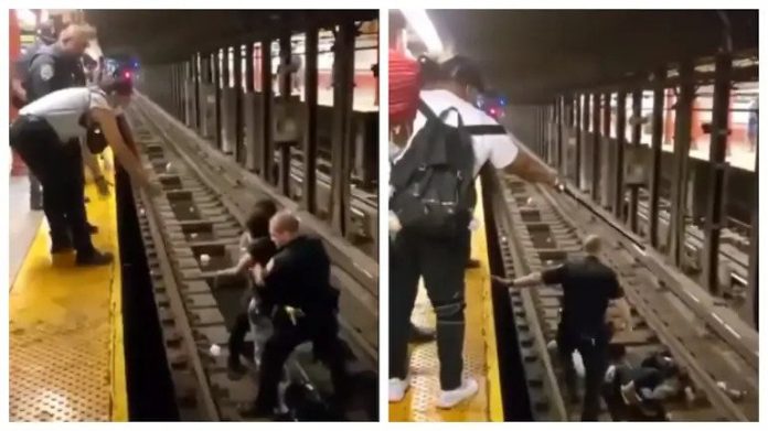 New York officer saves a man from train track and the video goes viral
