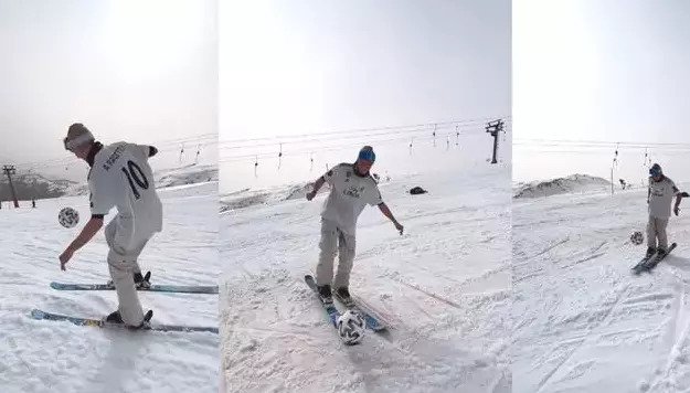 Swiss man stuns everyone as he juggles football while skiing!